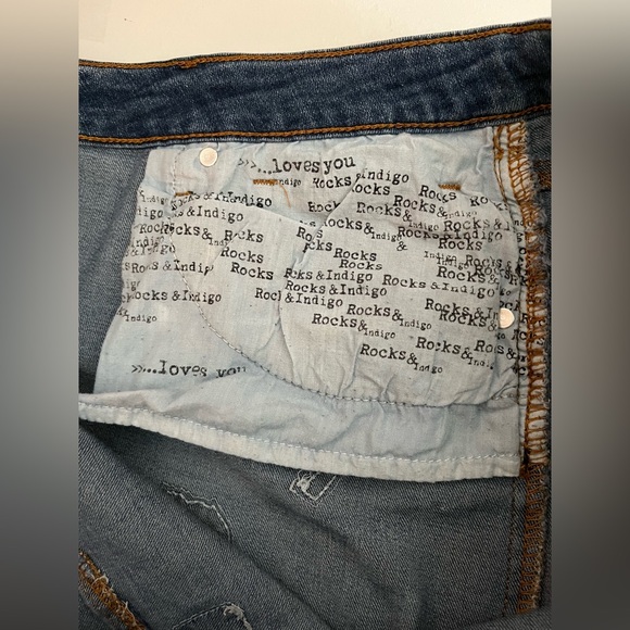 Rocks & Indigo denim mini skirt patch work 80s sequins frayed raw hem 10/29 - Picture 4 of 5